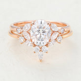 1.33 CT Oval Moissanite Cluster Bridal Ring Set 1